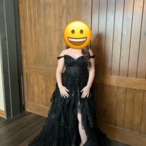Long Black layered Prom Dress